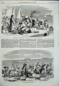 Original Old Antique Print Picnic Pyramids Passage British Troops Egypt 1858