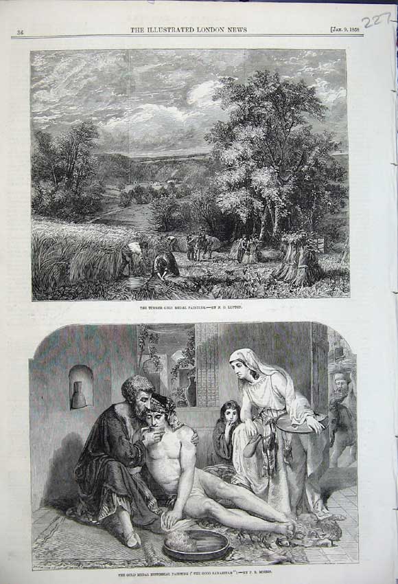 Original Old Antique Print Turner GMedal Lupton Fine Art Good Samaritan Morris