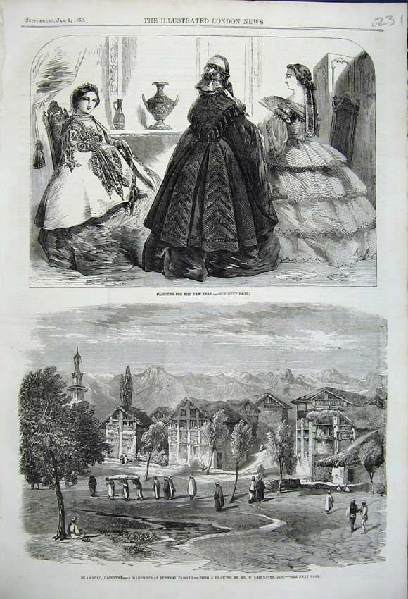 Old Antique Print New Year Fashions Islamabad Cashmere Mahometan Funeral