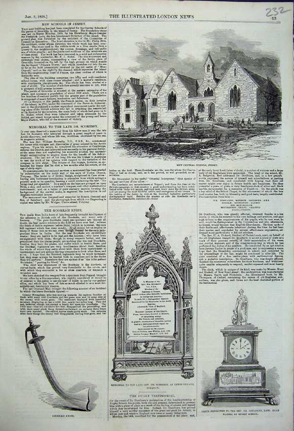Original Old Antique Print New Central Schools Jersey Goorkah 1858 Victorian