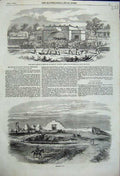 Original Old Antique Print Indian Railway Station Barwarie Fort Mhow 1858 19th
