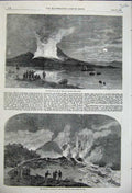 Original Old Antique Print 1858 Eruption Mount Vesuvuis Great Stream Lava 19th