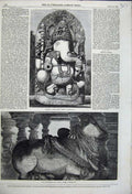 Original Old Antique Print 1858 Ganesa Hindoo Idols Nandi Sacred Bull Siva 19th