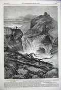 Original Old Antique Print 1858 Mountain Torrent Morning Creswick Fine Art 19th