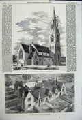 Old Antique Print 1858 Stantonbury Wolverton New Schools Church Railway 19th