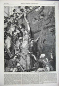 Original Old Antique Print Eastward Ho O'Neil Fine Art Ship Women Men 1858 19th
