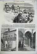 Original Old Antique Print 1858 Arabs Digging Ruins Carthage Algiers Fountain
