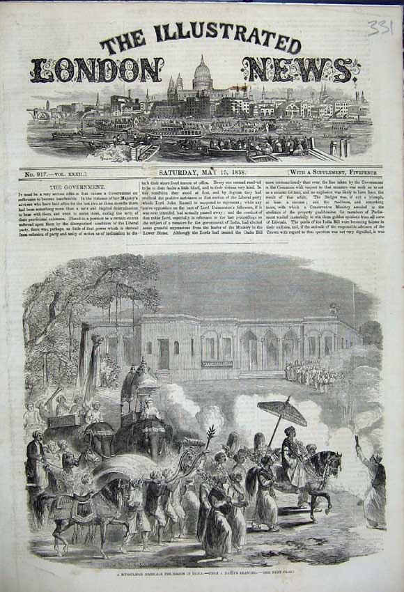 Old Antique Print 1858 Mussulman Marriage Procession India Native Drawing 19th