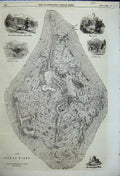 Original Old Antique Print 1858 The Isle White From Above Island View Victorian