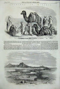 Original Old Antique Print Algeria Arabs And Camels 1858 Site Carthage 19th