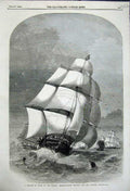 Original Old Antique Print Change Wind Merchantmen Thames Ship Rough Seas 1858