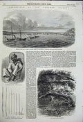 Original Old Antique Print 1858 Expedition Andman Islands Weapons Man Hut Pluto