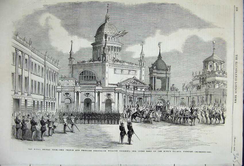 Original Old Antique Print 1858 Royal Bridal Tour Frederick William Potsdam
