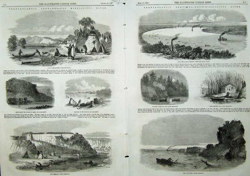 Old Antique Print 1858 Mississippi River Fort Snelling Sioux Encampment 19th