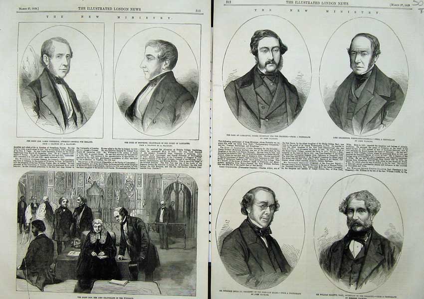Old Antique Print New Ministry 1858 Lord Chancellor Woolsack Portraits 19th