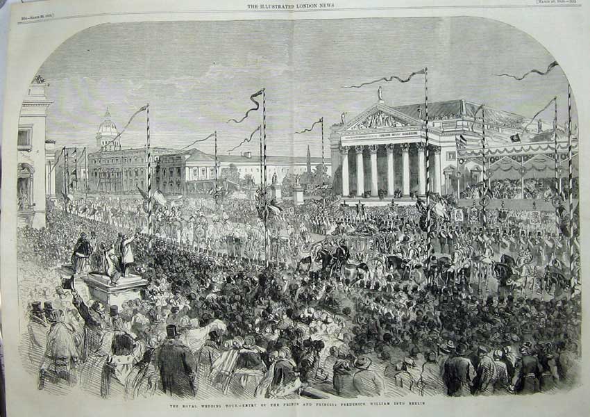 Antique Old Print 1858 Royal Wedding Tour Frederick William Berlin Crowds 19th