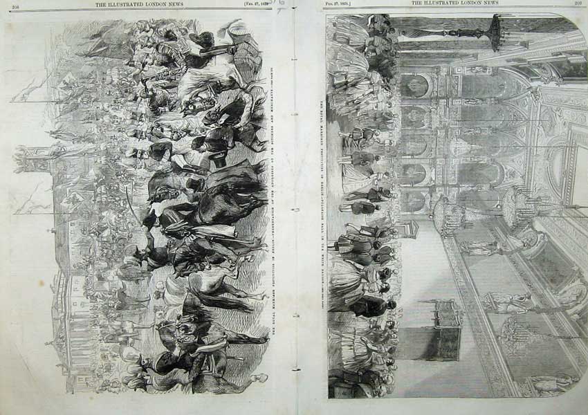 Original Old Antique Print 1858 Berlin Presentation Butchers Merchants Ball