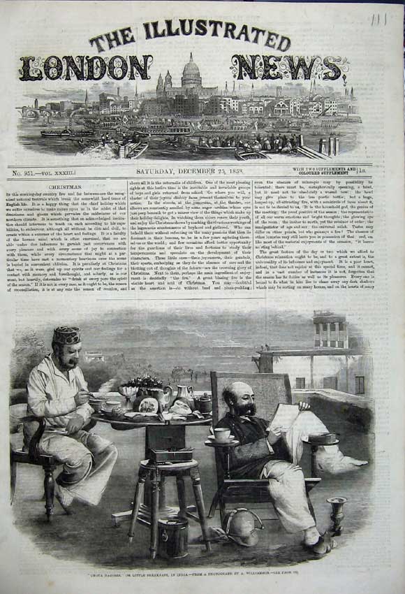 Old Antique Print 1858Chota Haziree Men Little Breakfast India Williamson 19th