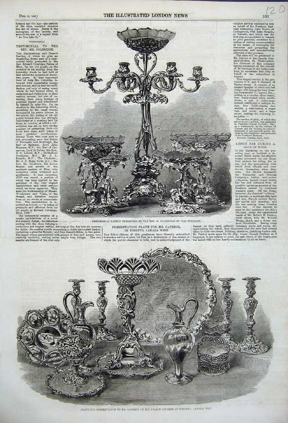 Old Antique Print 1858Testimonial Coleridge Etonians Capreol Plate Canada 19th