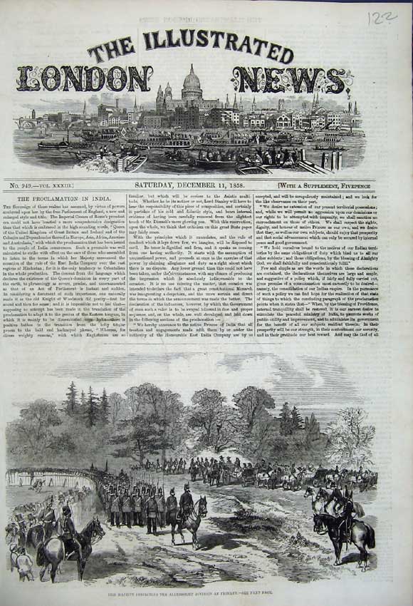 Old Antique Print 1858 Majesty Queen Aldershot Army Division Frimley Art 19th