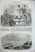 Original Old Antique Print Womens Fashion 1858 Albert Wing Victuallers Asylum