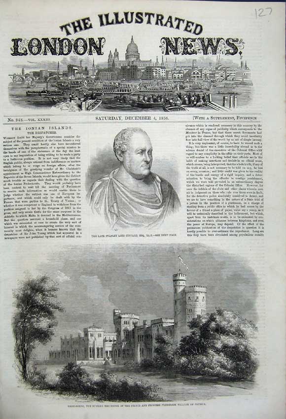 Old Antique Print 1858 Stanley Lees Giffard Babelsberg Prince Prussia Art 19th