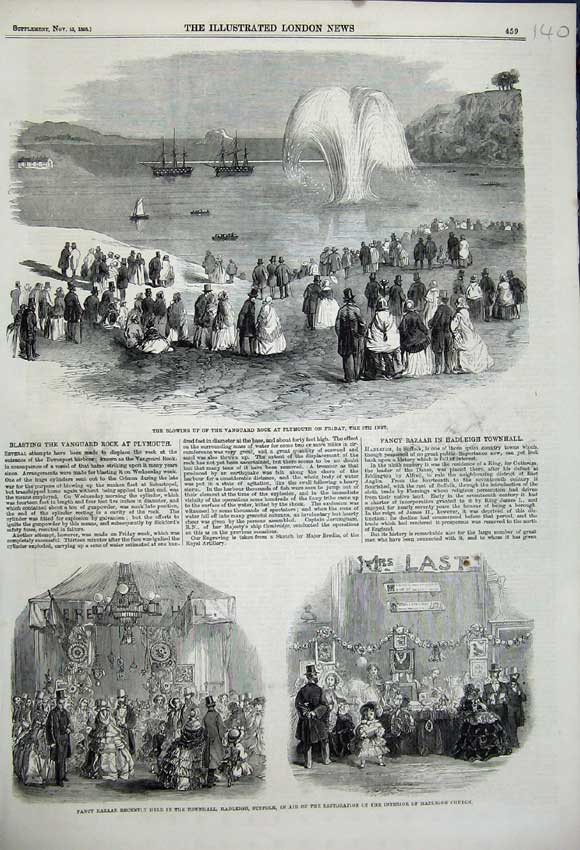 Old Antique Print 1858 Bazaar Hadleigh Suffolk Blowing Vanguard Plymouth 19th