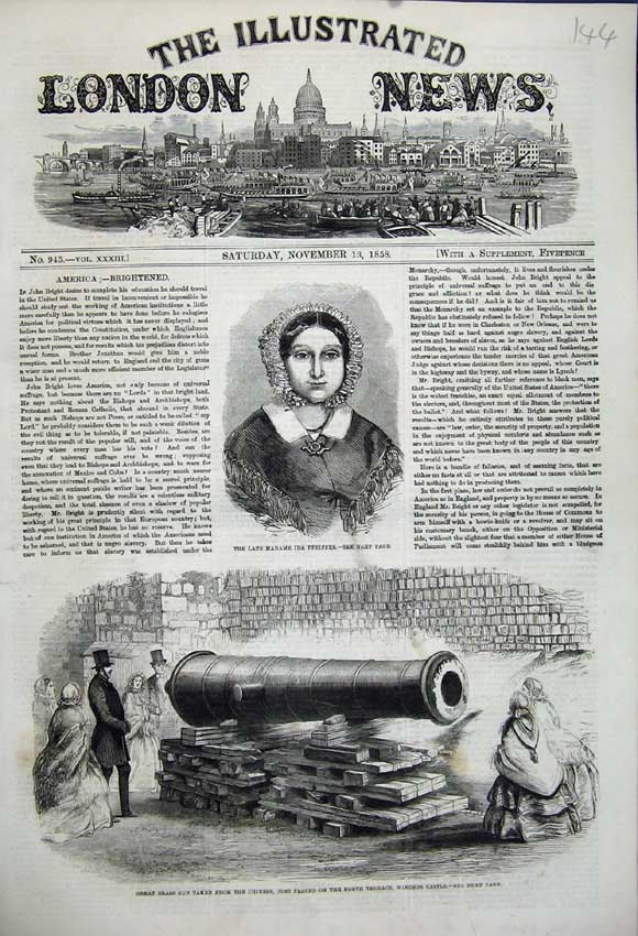 Old Antique Print Madame Ida Pfeiffer 1858 Canon Chinese Windsor Castle 19th