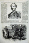 Old Antique Print 1858 General Castro Venezuela King John Princes Theatre 19th
