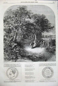 Original Old Antique Print 1858 Fine Art Country Trees GMedal King Sardinia