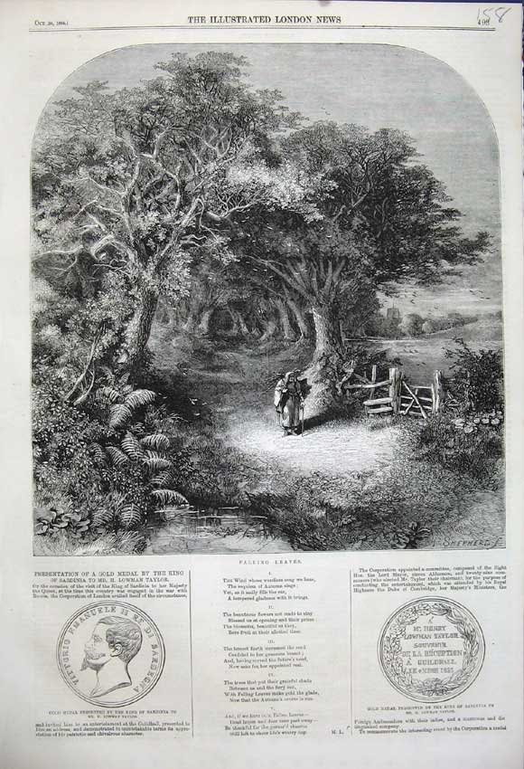 Original Old Antique Print 1858 Fine Art Country Trees GMedal King Sardinia