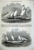 Original Old Antique Print King Denmark Steam Ship Falkin 1858 Pacha Egypt Said