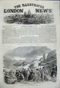 Original Old Antique Print 1858 Scarborough Spa People Mountains Buildings 19th