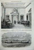 Old Antique Print 1858 Indian Council Chamber Australian Steamer Bunyip 19th
