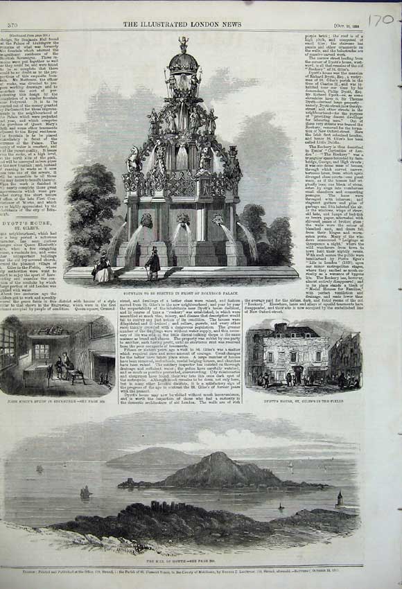 Original Old Antique Print Fountain Holyrood Palace 1858 Hill Howth Knox Dyott