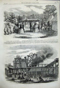Old Antique Print 1858 Page Bank Colliery Pit Fire Towchester Flower Show 19th