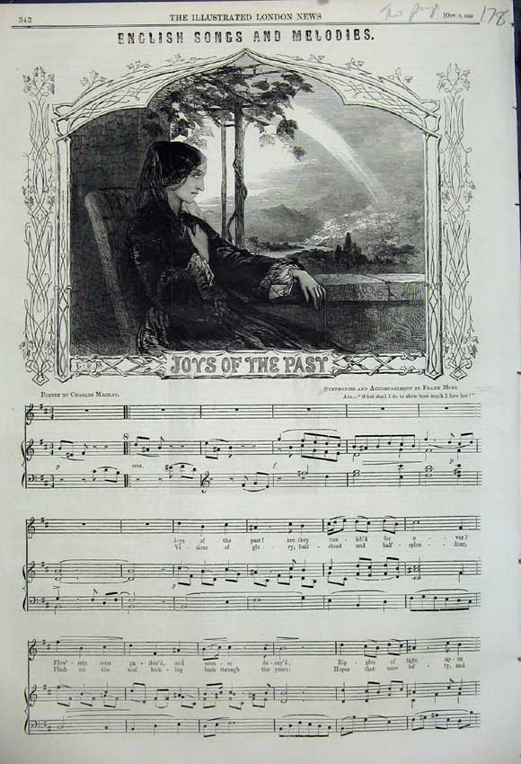 Old Antique Print 1858 Music Joys Past English Songs Melodies Frank Mori 19th