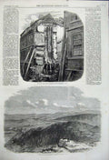 Old Antique Print 1858 Ruins House Pilgrim Street Llandudno Railway Train 19th