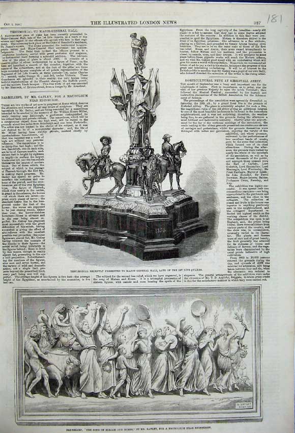 Old Antique Print Bas-Relief Miriam Moses Edinburgh Testimonial Hall Army 19th
