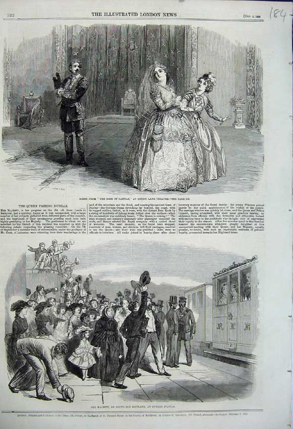 Original Old Antique Print 1858 Rose Castile Drury Theatre Dunbar Station Queen