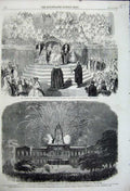 Old Antique Print 1858 New York City Hallilluminations Queen Leeds Clerk 19th