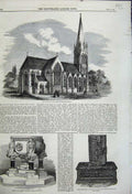 Old Antique Print 1858 Church St Mary Stoke Newington Bible Font Inglis 19th