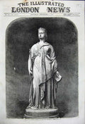 Old Antique Print 1858 Statue Queen Victoria New Townhall Leeds England 19th