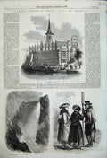 Original Old Antique Print 1858 Borsen Copenhagen Voring Foss Norway Jutlanders
