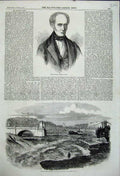 Old Antique Print 1858 Mr George Combe Ottawa Canada River Bridge River 19th