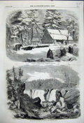 Old Antique Print Logs Falls St John River 1858 Lumbering Brunswick Camp 19th