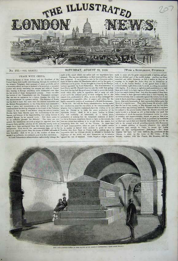 Old Antique Print 1858 Wellington Tomb Crypt St Paul'S Cathedral Fine Art 19th