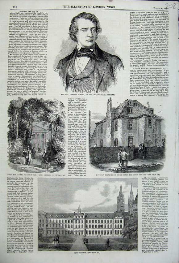 Old Antique Print Caen College 1858 Peter Great Deptford Charles Sumner 19th