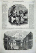 Original Old Antique Print 1858 Brahmin Students India Trichinopoly Rock 19th