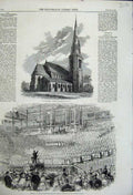 Old Antique Print 1858 Matthias Church Richmond Surrey Children Crystal 19th